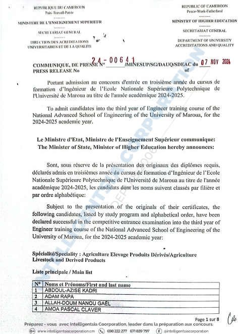 Résultat concours ENSPM 3e annee 2024