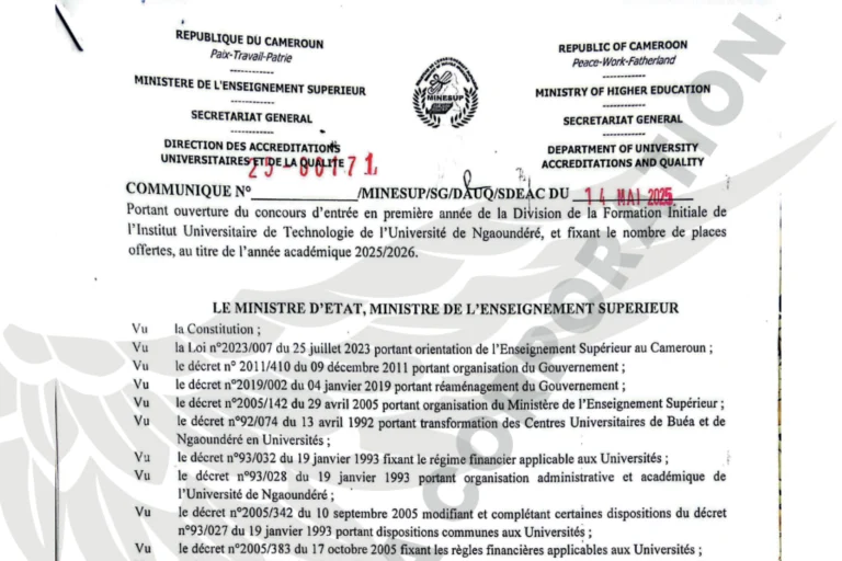 CONCOURS IUT Ngaoundéré 1ERE ANNEE 2025