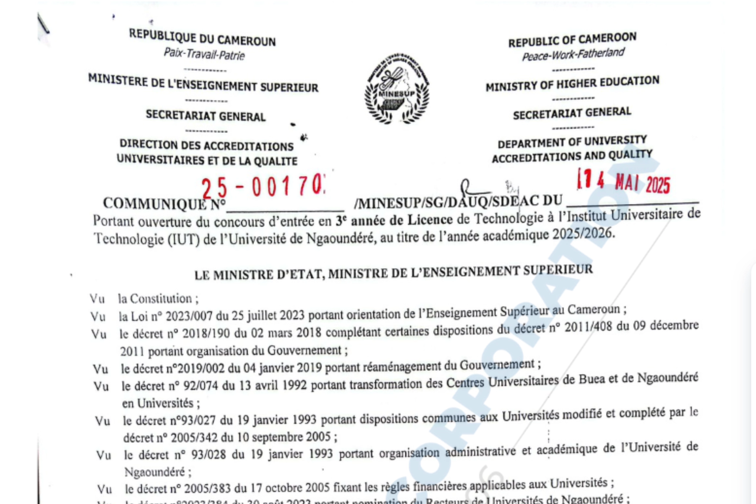 Décision Ouverture Concours Licence Tech 2025