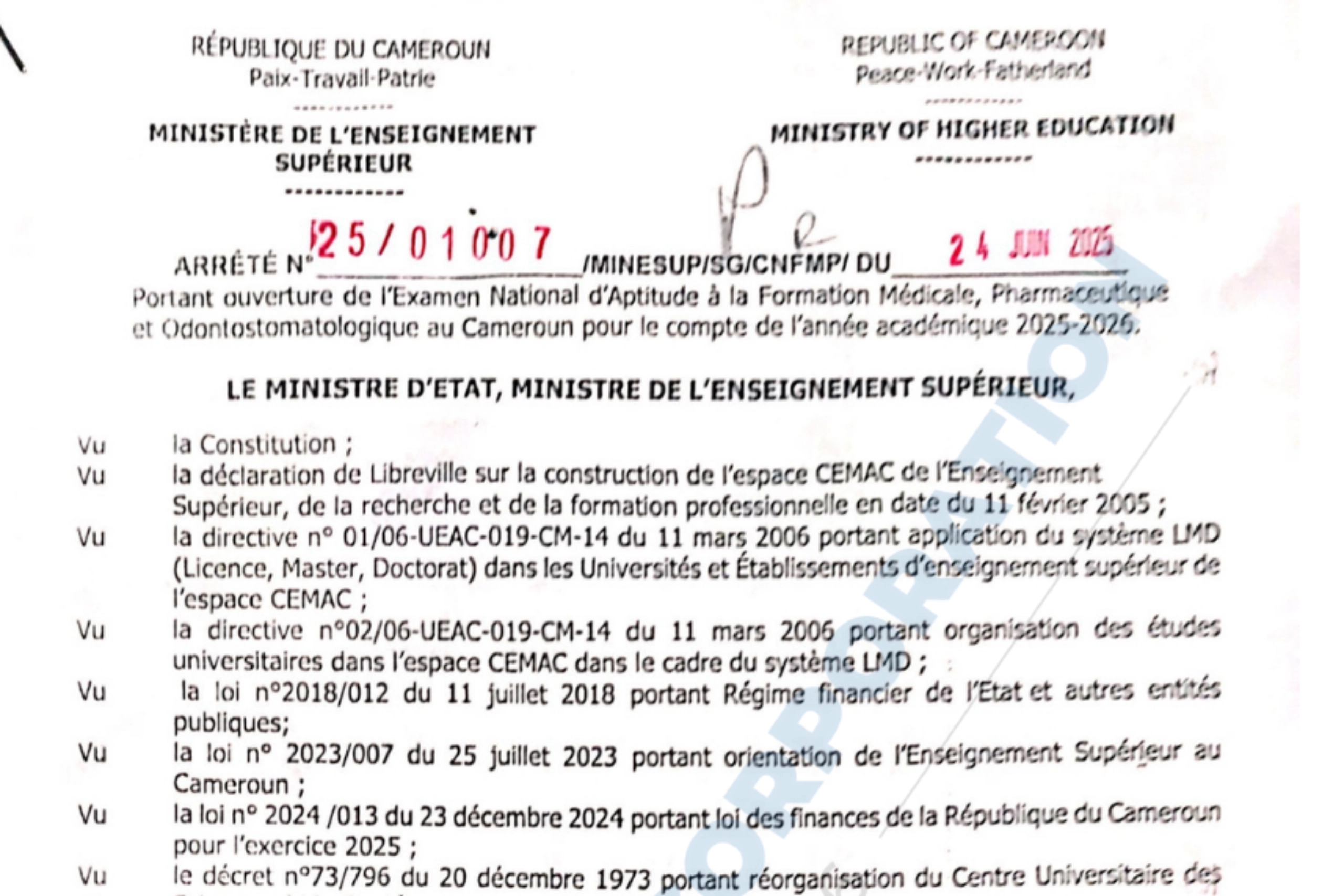 Examen national d’Aptitude à la formation Médicale, Pharmaceutique et Odontostomatologique