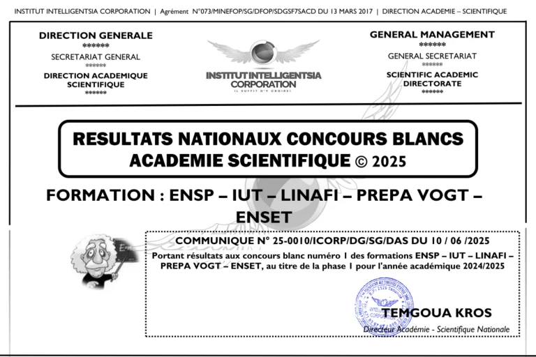 Résultats Officiels du 1er Concours Blanc – Phase Intensive du 07 Juin 2025