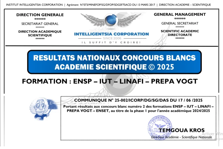 Résultats du 2ᵉ Concours Blanc – Phase Intensive du 14 Juin 2025
