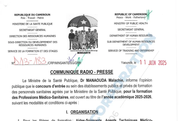 communique concours MINSANTE 2025