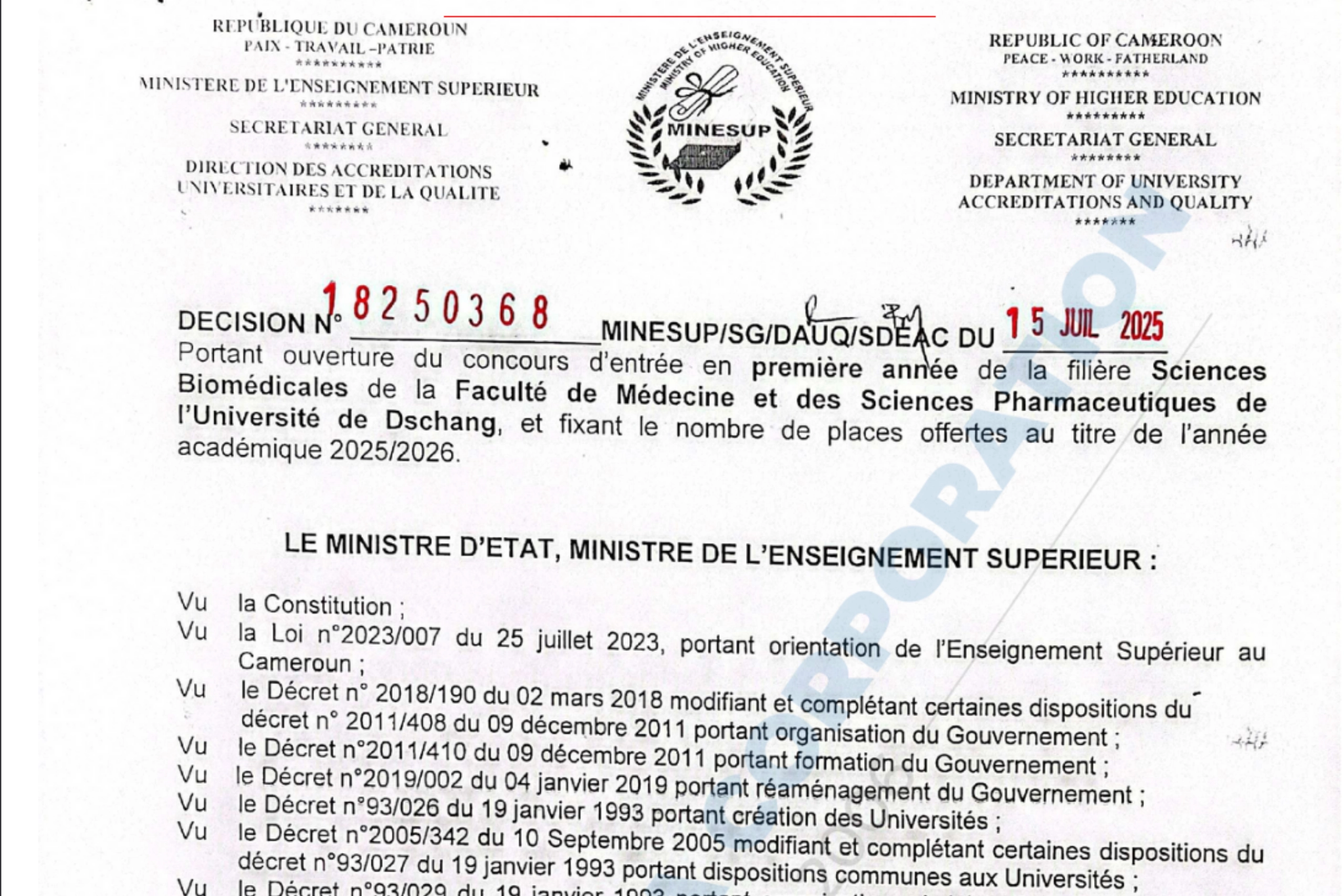 Concours Sciences Biomédicales 2025 – Université de Dschang : Inscription, Épreuves & Conditions