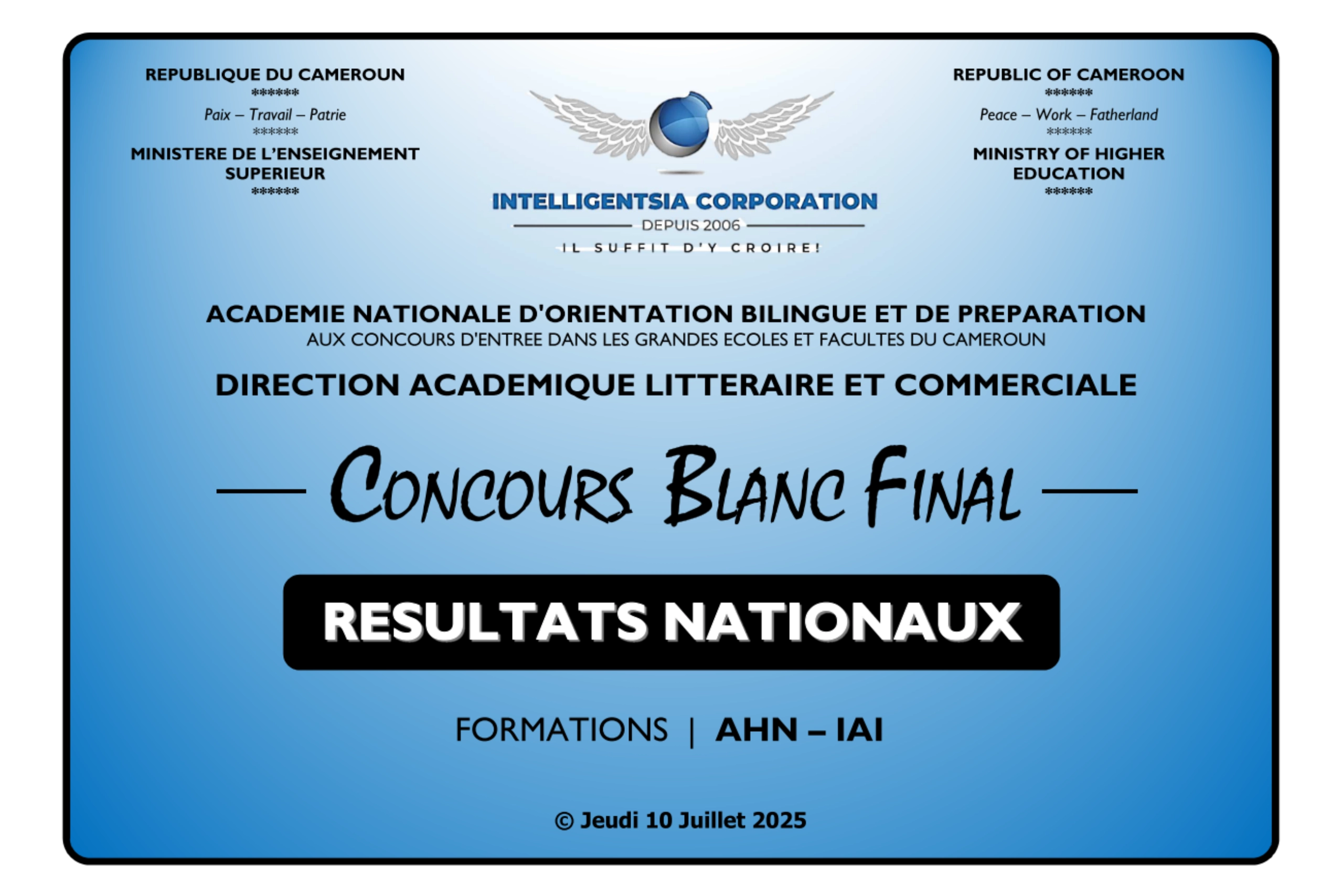 Résultats Officiels du Concours Blanc Final Polytechnique AHN et IAI Cameroun 2025