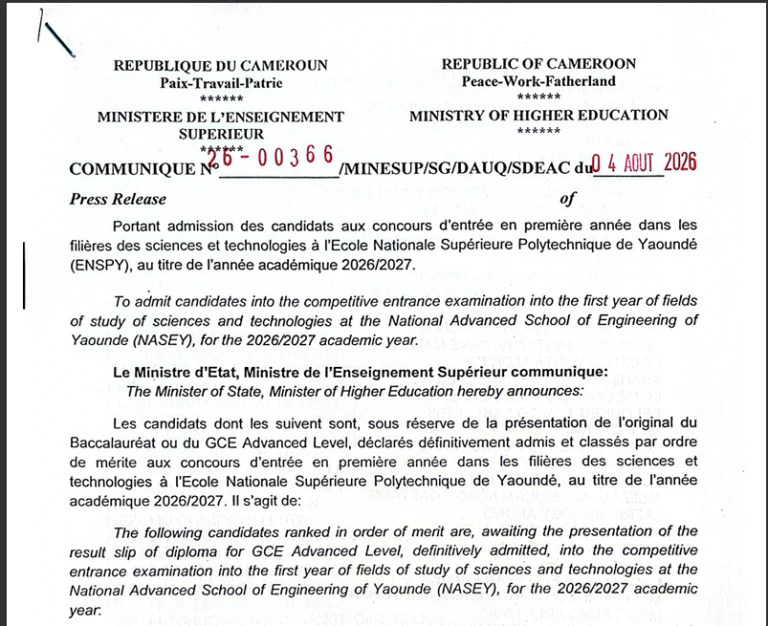 Résultat ENSPY 2026_1ere année Sciences