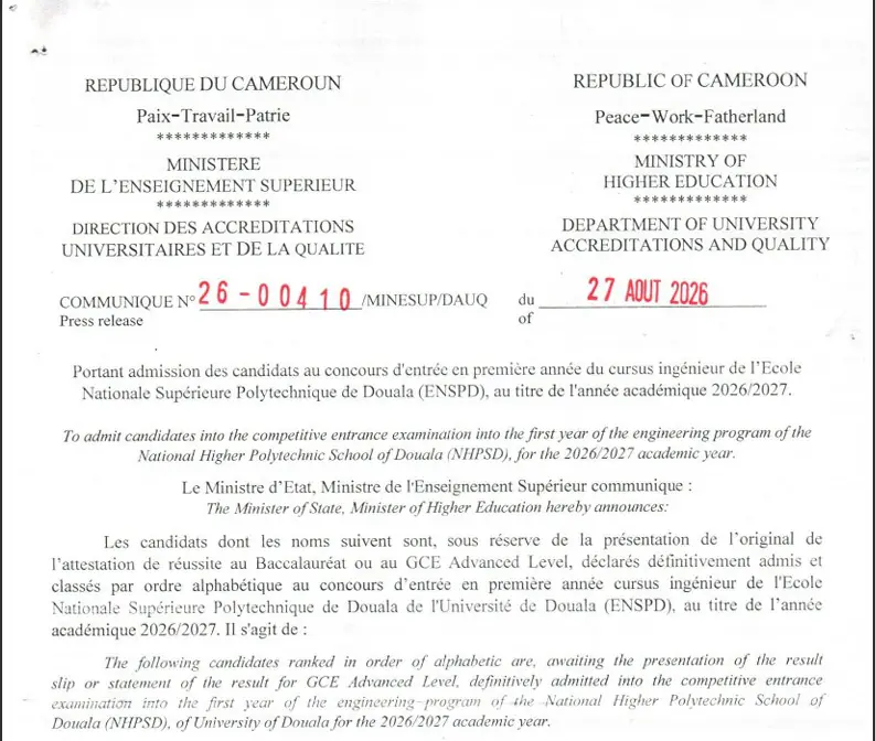 Résultats du Concours ENSPD 2026/2027 1ère Année Ingénieur