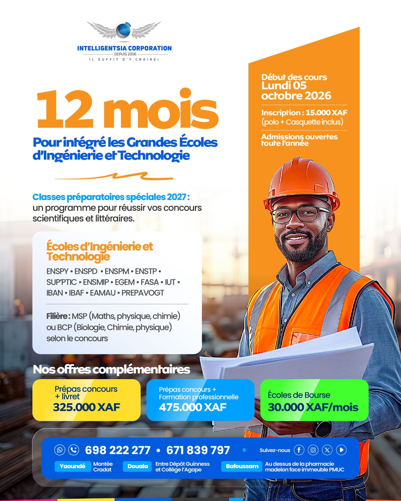 Classes Préparatoires Spéciales 2027 Ingénierie et Technologie — Intelligentsia Corporation — 12 mois pour intégrer les grandes écoles, début des cours le 5 octobre 2026