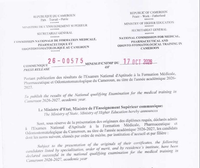 Résultats Examen National d’Aptitude à la Formation Médicale 2026-2027